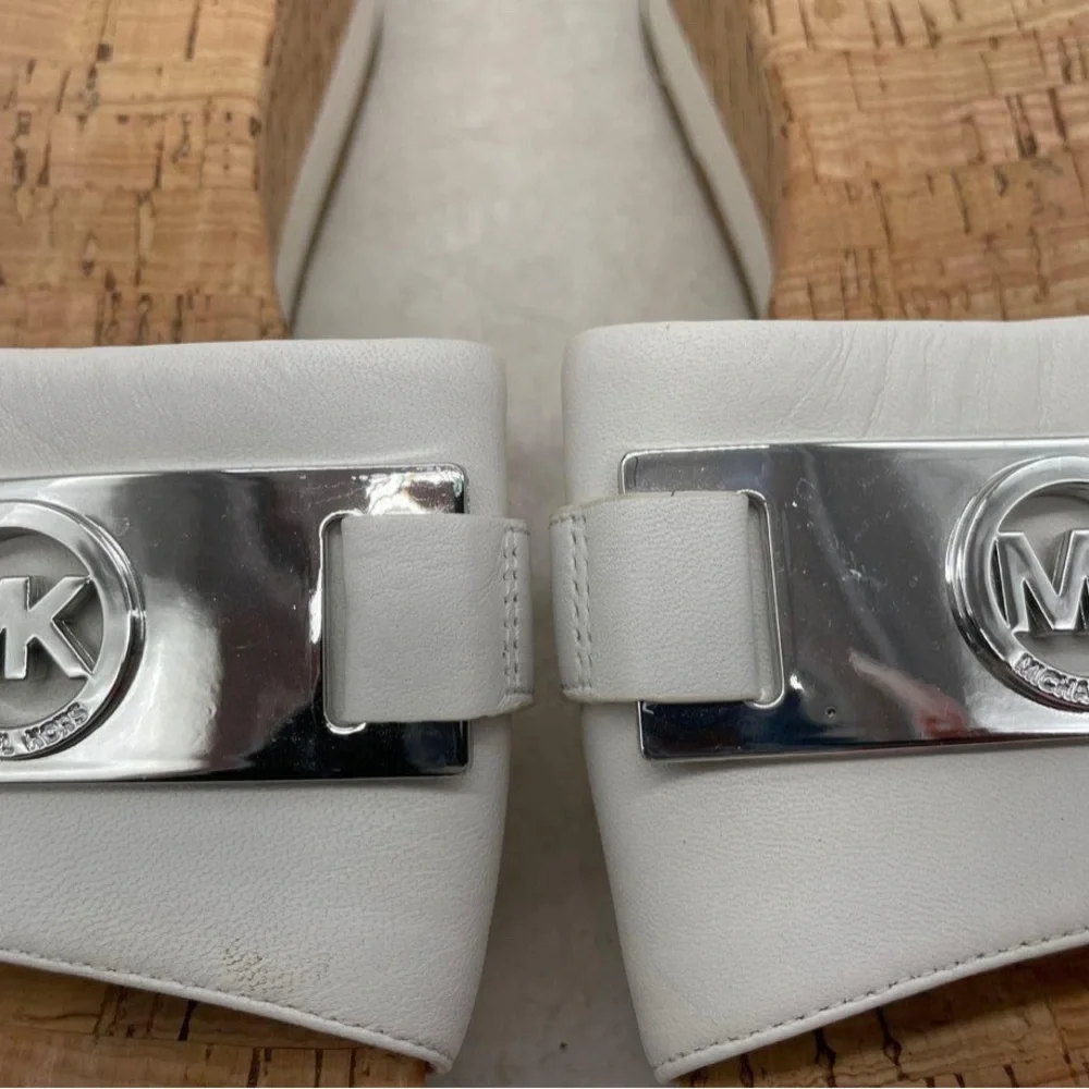 Michael Kors Warren White Open Toe Cork Wedge Platform Slides Size 9 M Sandals